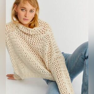 Cream Open-Knit Turtleneck Sweater - Women